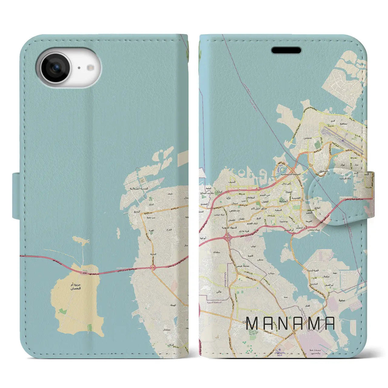 【マナーマ(バーレーン)】地図柄iPhoneケース(手帳タイプ)