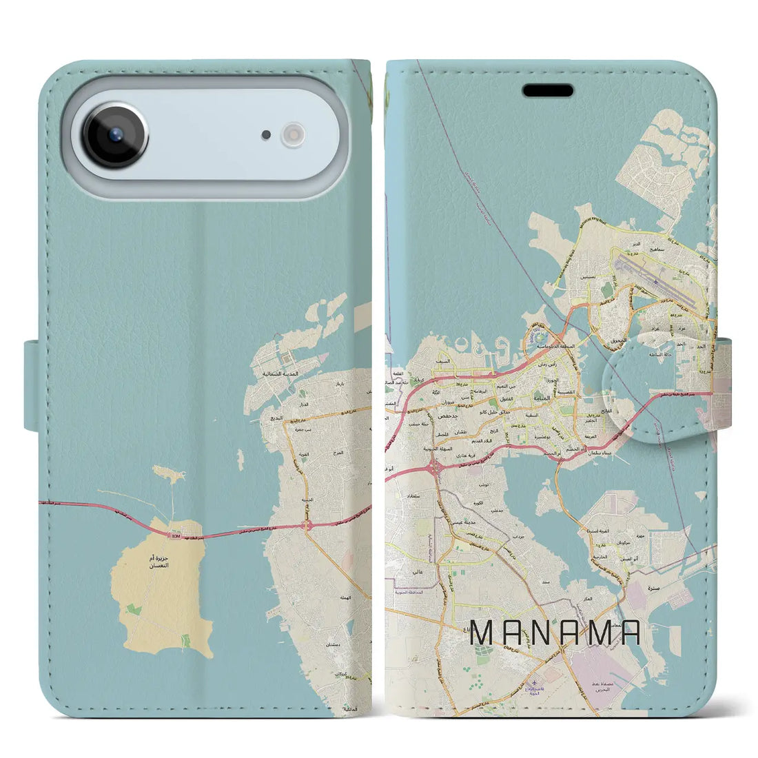 【マナーマ(バーレーン)】地図柄iPhoneケース(手帳タイプ)ナチュラル・iPhone 17 Pro Max 用