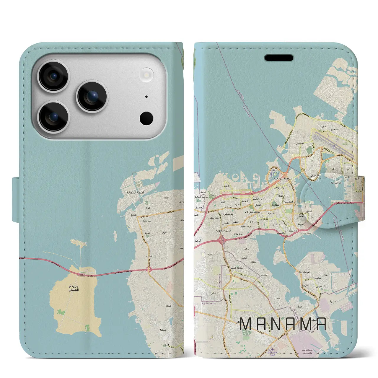 【マナーマ(バーレーン)】地図柄iPhoneケース(手帳タイプ)モノトーン・iPhone 17 Pro Max 用