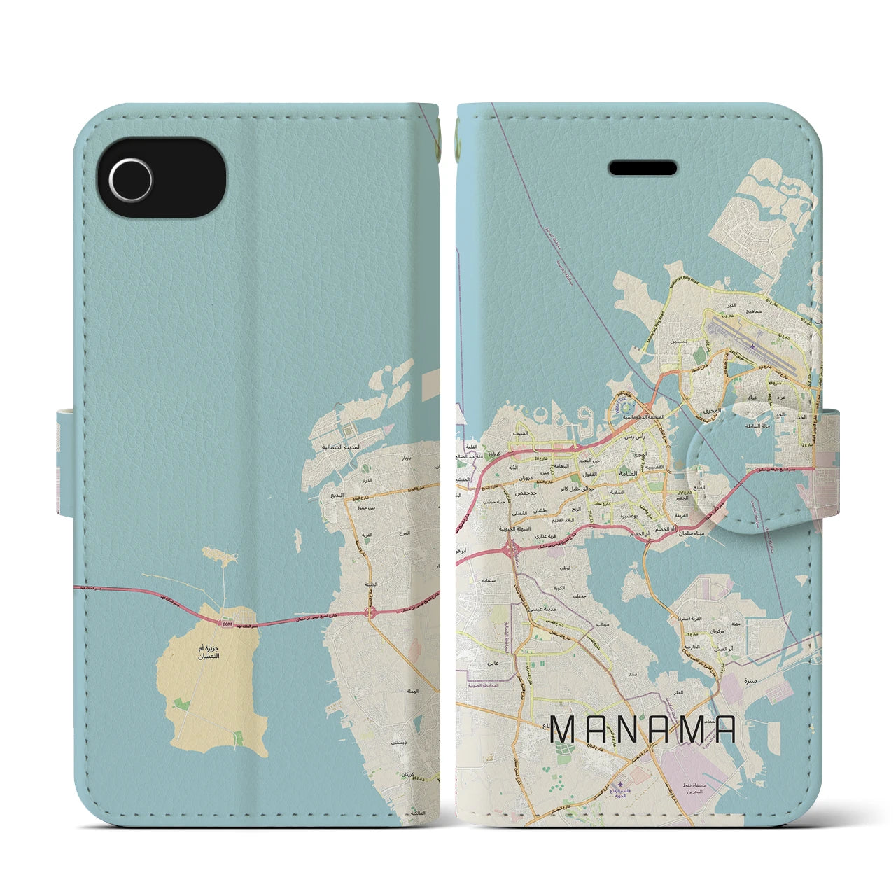【マナーマ(バーレーン)】地図柄iPhoneケース(手帳タイプ)