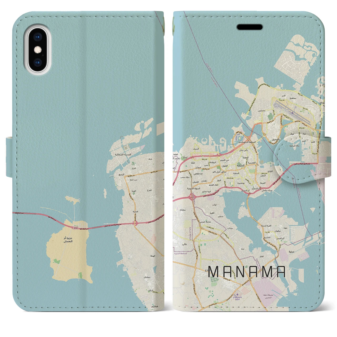 【マナーマ(バーレーン)】地図柄iPhoneケース(手帳タイプ)