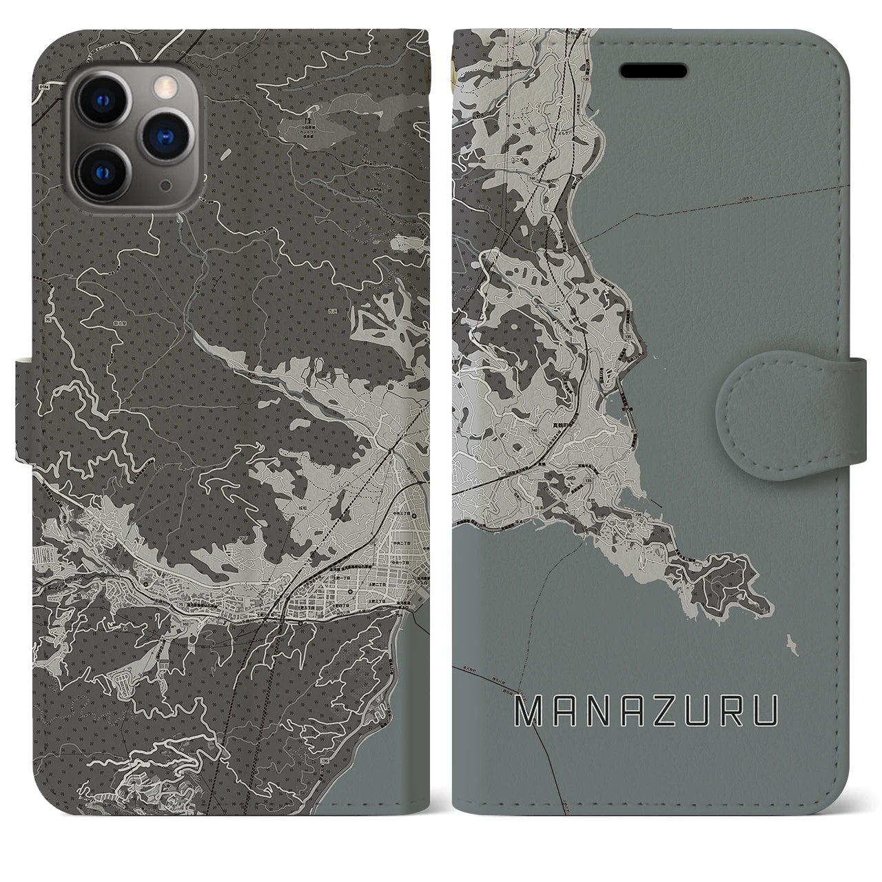 【真鶴(神奈川県)】地図柄iPhoneケース(手帳タイプ)モノトーン・iPhone 11 Pro Max 用