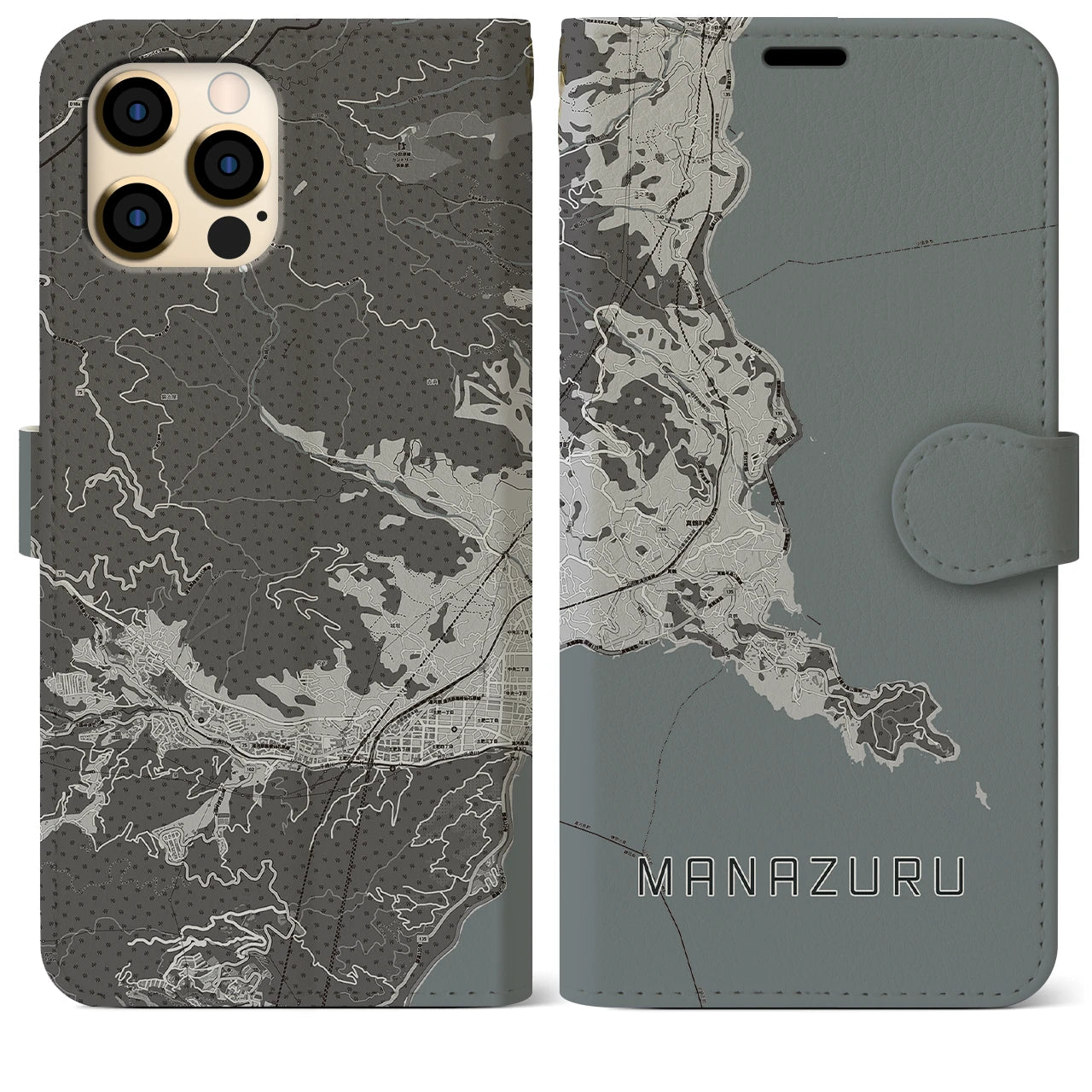 【真鶴(神奈川県)】地図柄iPhoneケース(手帳タイプ)モノトーン・iPhone 12 Pro Max 用