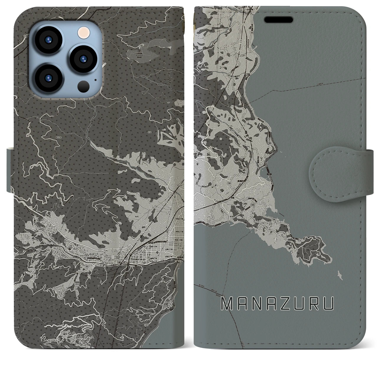 【真鶴(神奈川県)】地図柄iPhoneケース(手帳タイプ)モノトーン・iPhone 13 Pro Max 用