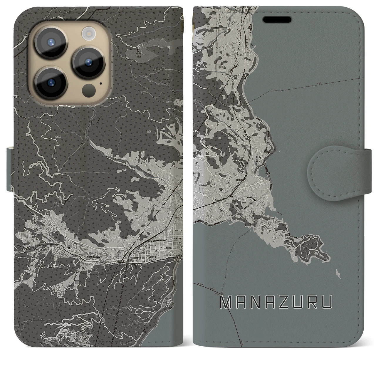 【真鶴(神奈川県)】地図柄iPhoneケース(手帳タイプ)モノトーン・iPhone 14 Pro Max 用