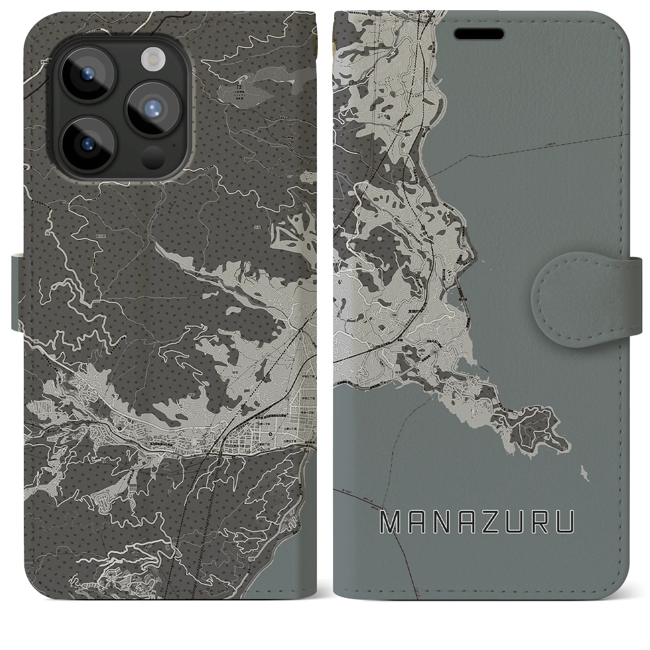 【真鶴(神奈川県)】地図柄iPhoneケース(手帳タイプ)モノトーン・iPhone 15 Pro Max 用