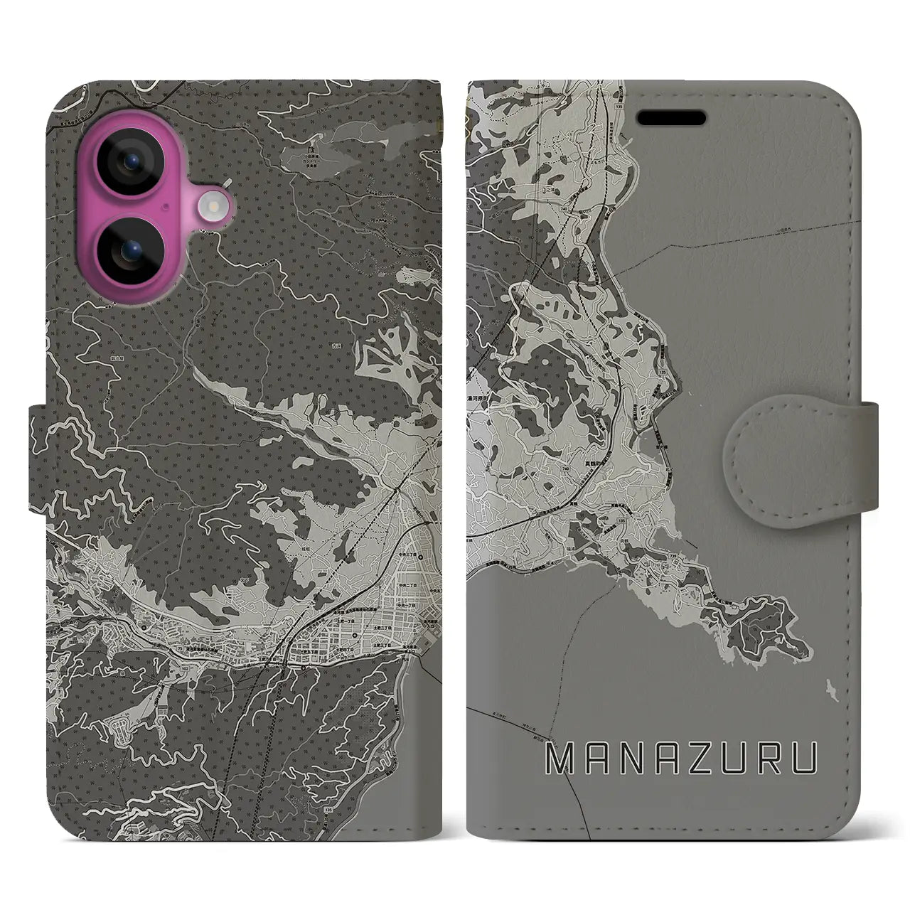 【真鶴(神奈川県)】地図柄iPhoneケース(手帳タイプ)モノトーン・iPhone 16 Pro 用