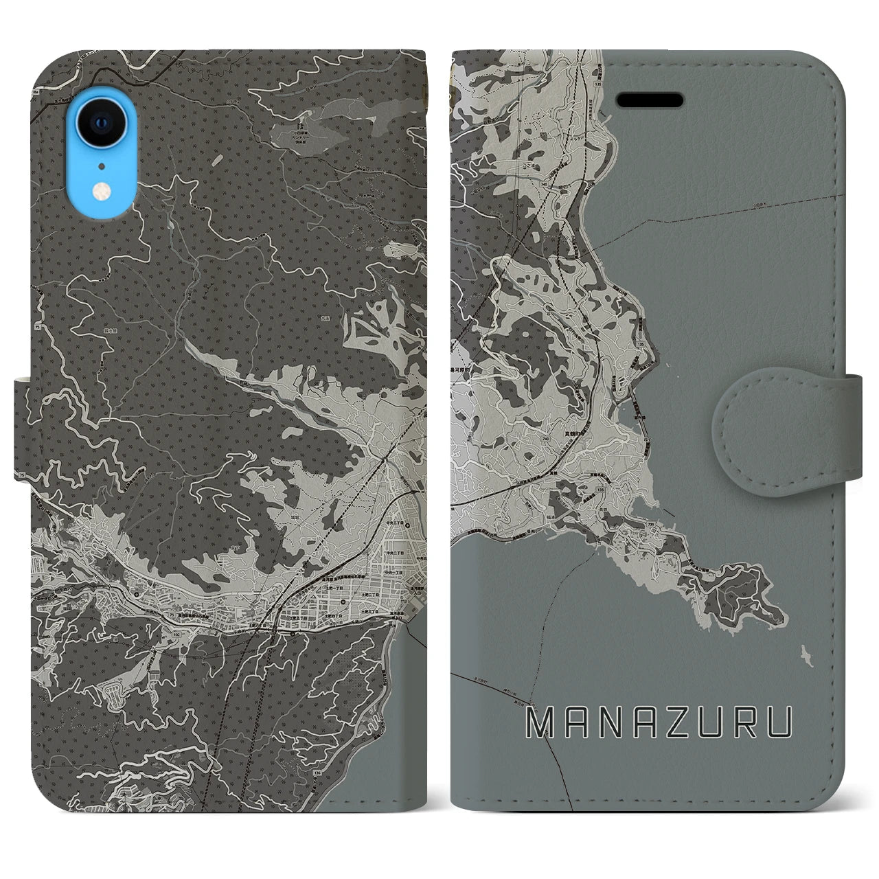【真鶴(神奈川県)】地図柄iPhoneケース(手帳タイプ)モノトーン・iPhone XR 用
