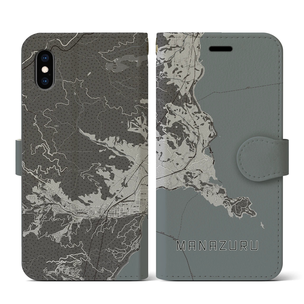 【真鶴(神奈川県)】地図柄iPhoneケース(手帳タイプ)モノトーン・iPhone XS / X 用