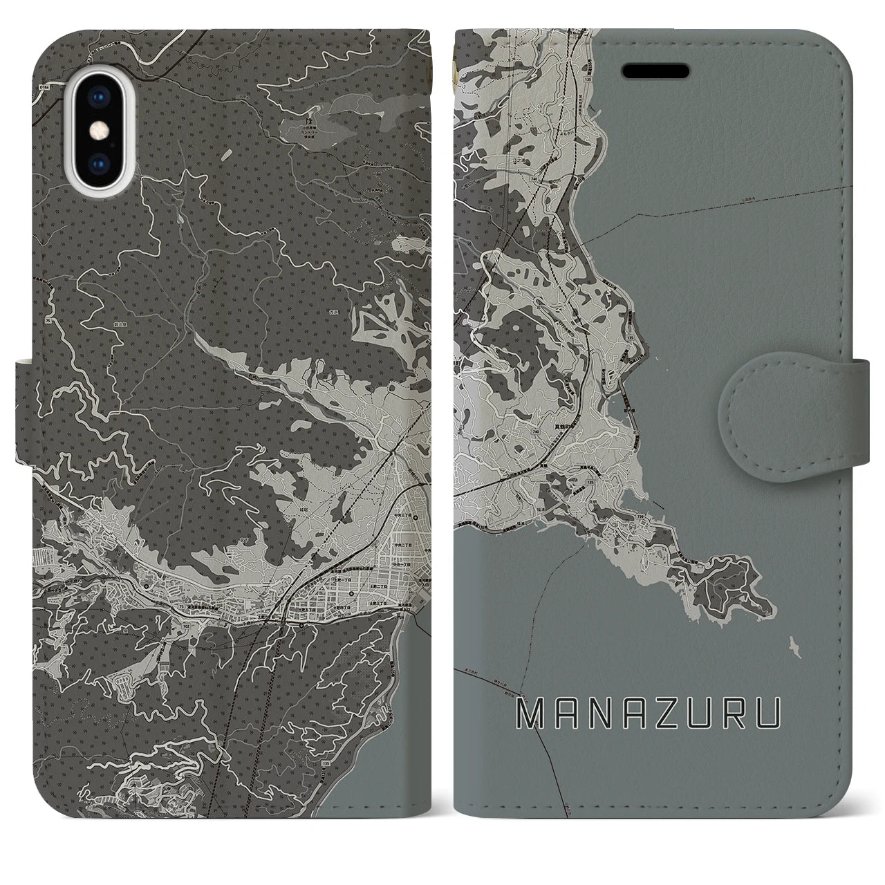 【真鶴(神奈川県)】地図柄iPhoneケース(手帳タイプ)モノトーン・iPhone XS Max 用