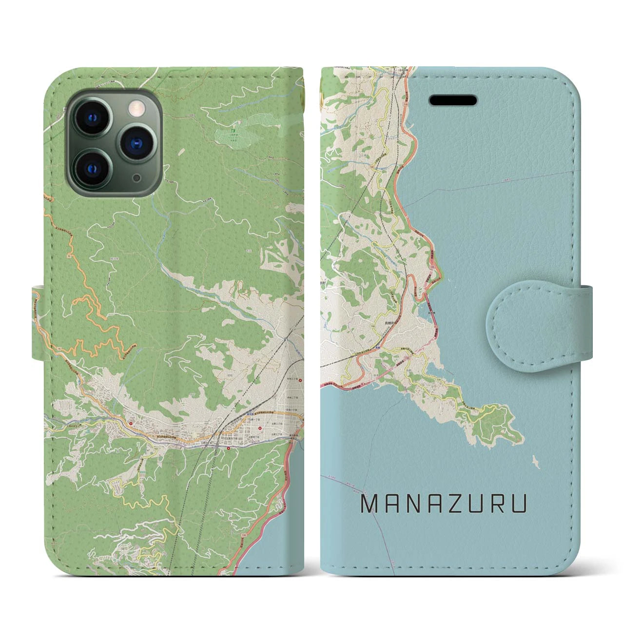 【真鶴(神奈川県)】地図柄iPhoneケース(手帳タイプ)ナチュラル・iPhone 11 Pro 用