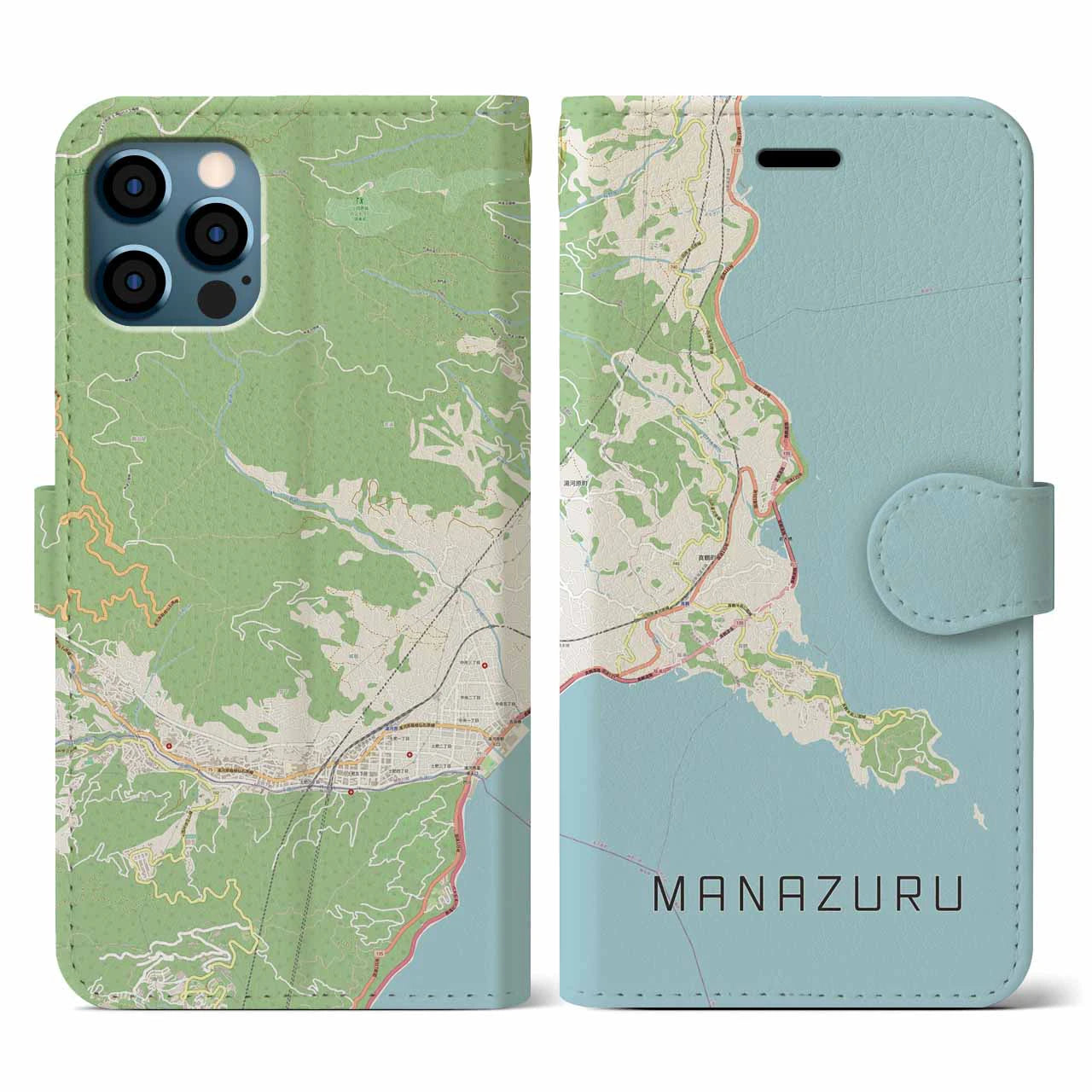 【真鶴(神奈川県)】地図柄iPhoneケース(手帳タイプ)ナチュラル・iPhone 12 / 12 Pro 用