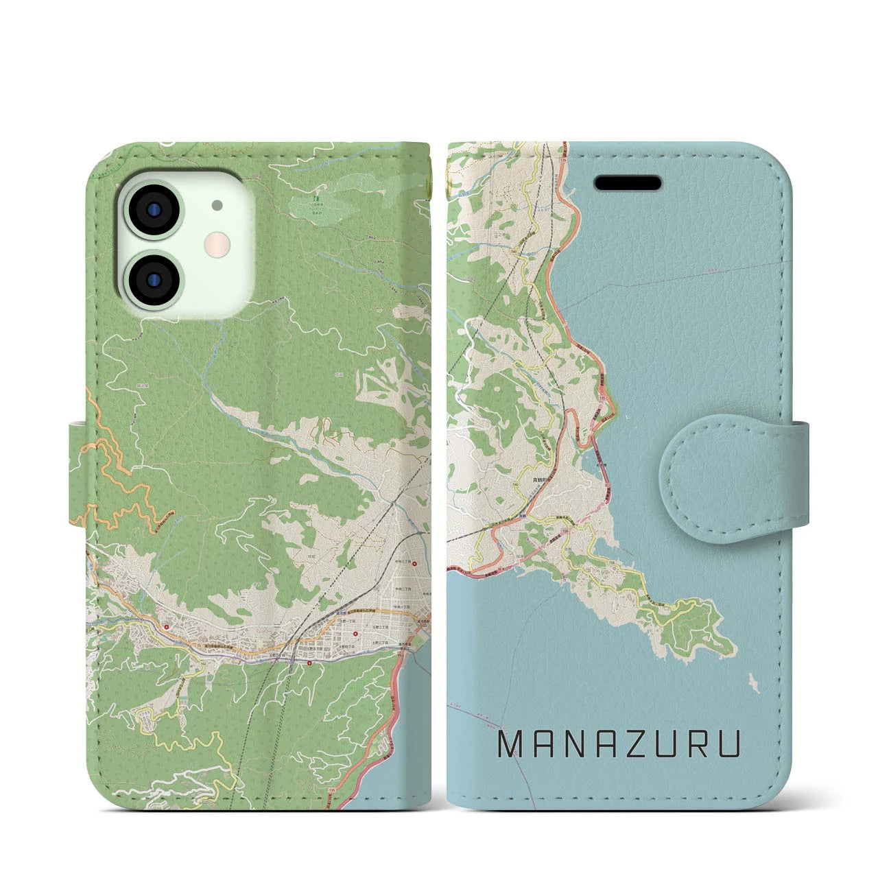 【真鶴(神奈川県)】地図柄iPhoneケース(手帳タイプ)ナチュラル・iPhone 12 mini 用
