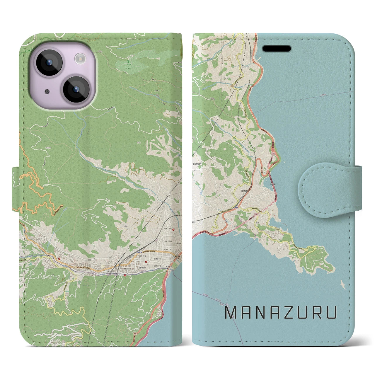 【真鶴(神奈川県)】地図柄iPhoneケース(手帳タイプ)ナチュラル・iPhone 14 用