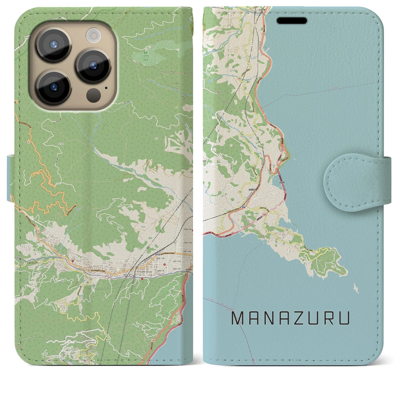 【真鶴(神奈川県)】地図柄iPhoneケース(手帳タイプ)ナチュラル・iPhone 14 Pro Max 用
