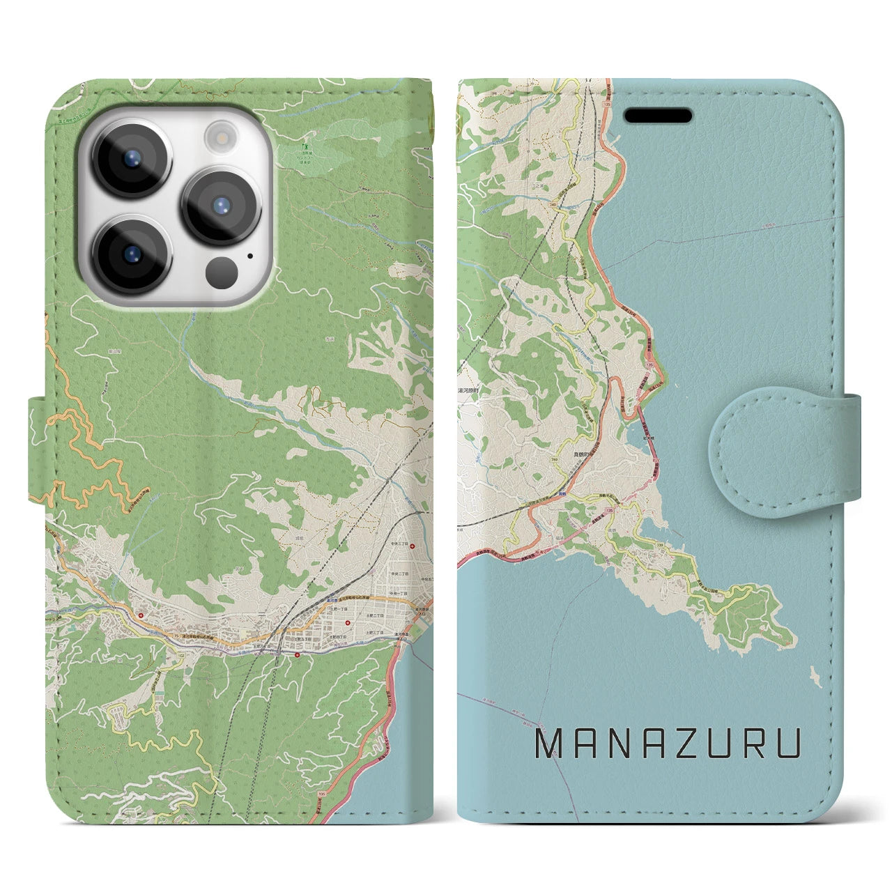 【真鶴(神奈川県)】地図柄iPhoneケース(手帳タイプ)ナチュラル・iPhone 14 Pro 用