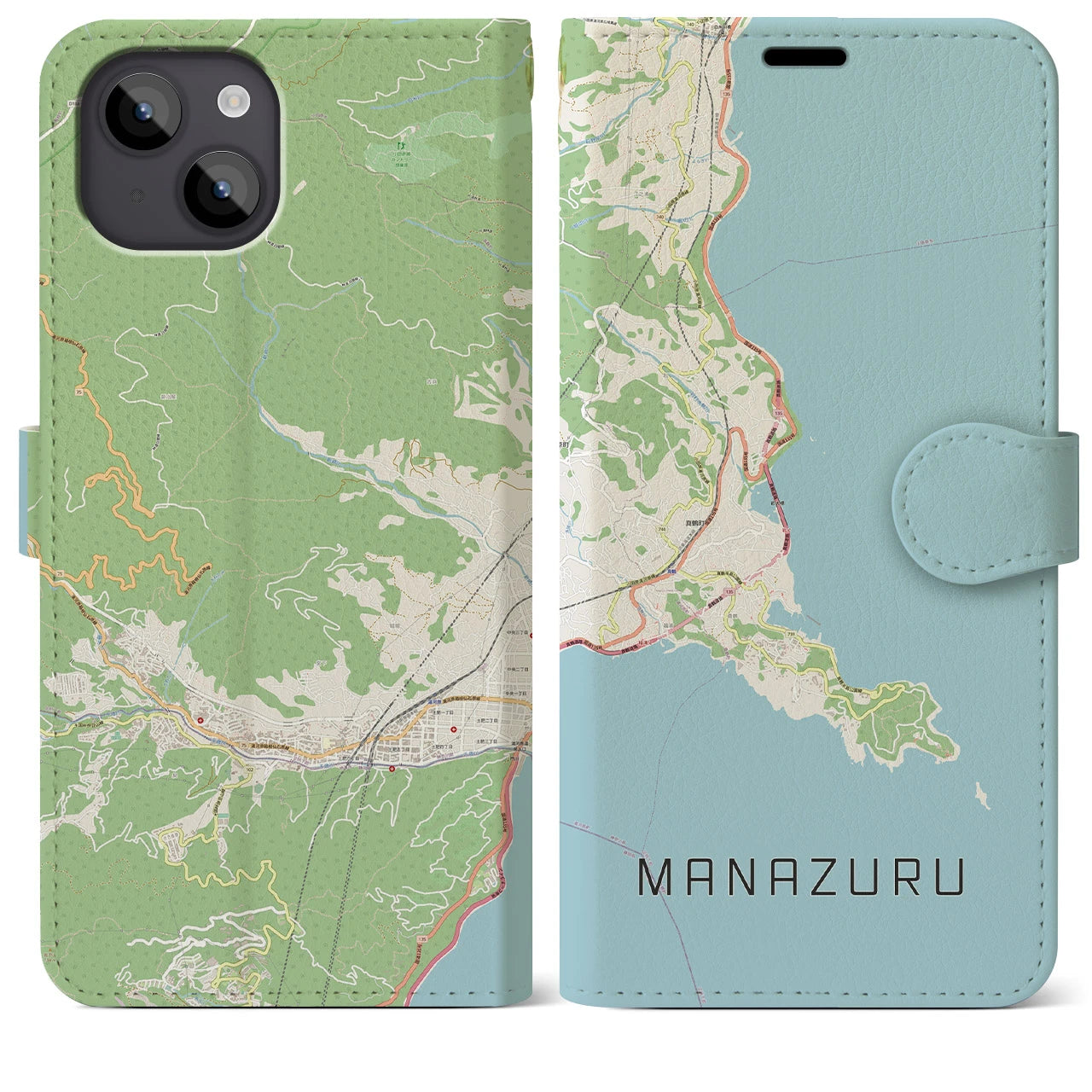 【真鶴(神奈川県)】地図柄iPhoneケース(手帳タイプ)ナチュラル・iPhone 14 Plus 用