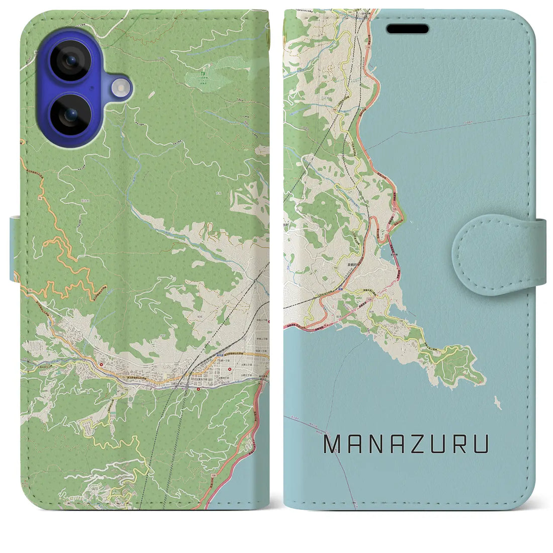 【真鶴(神奈川県)】地図柄iPhoneケース(手帳タイプ)ナチュラル・iPhone 16 Pro Max 用