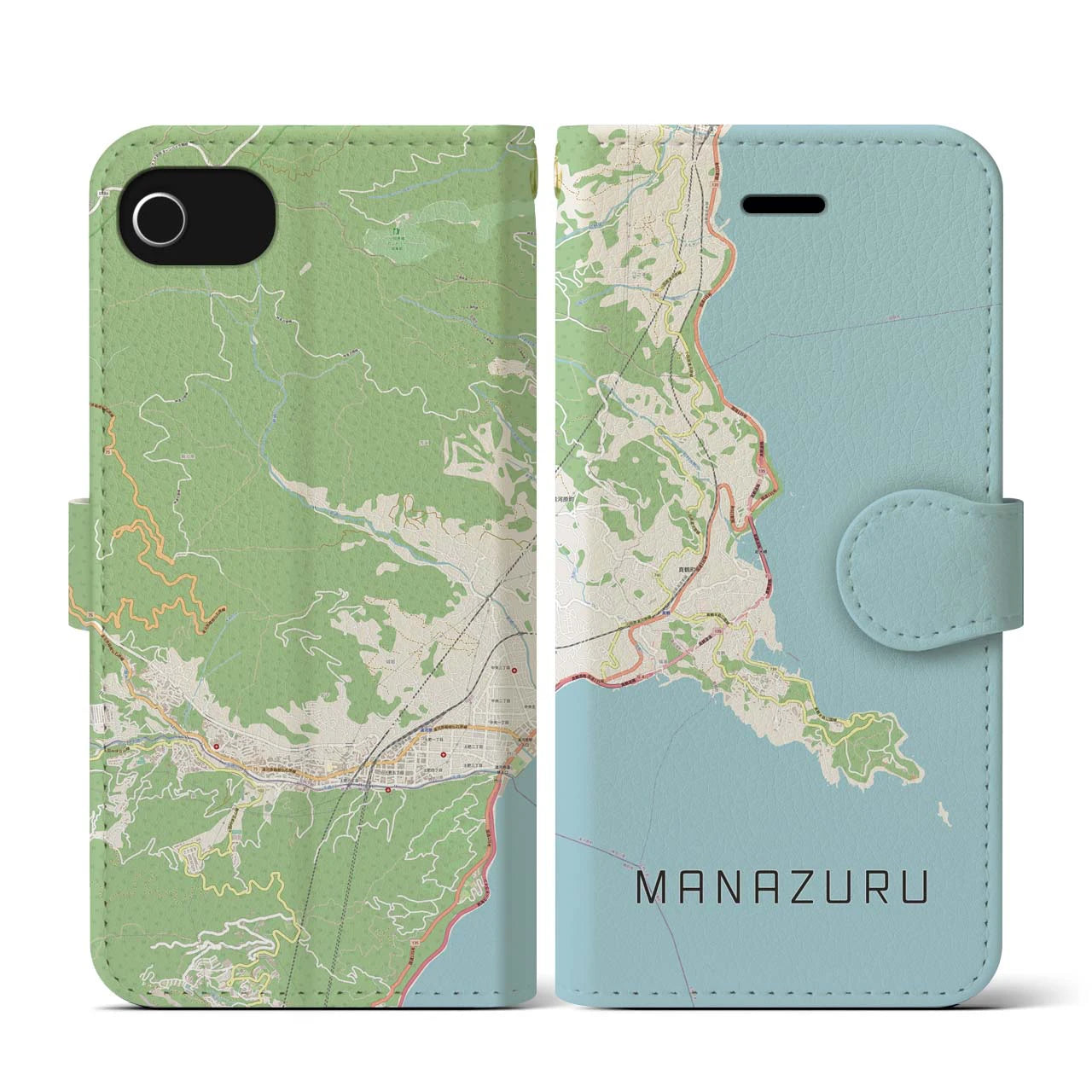 【真鶴(神奈川県)】地図柄iPhoneケース(手帳タイプ)ナチュラル・iPhone SE(第3 / 第2世代) / 8 / 7 / 6s / 6 用