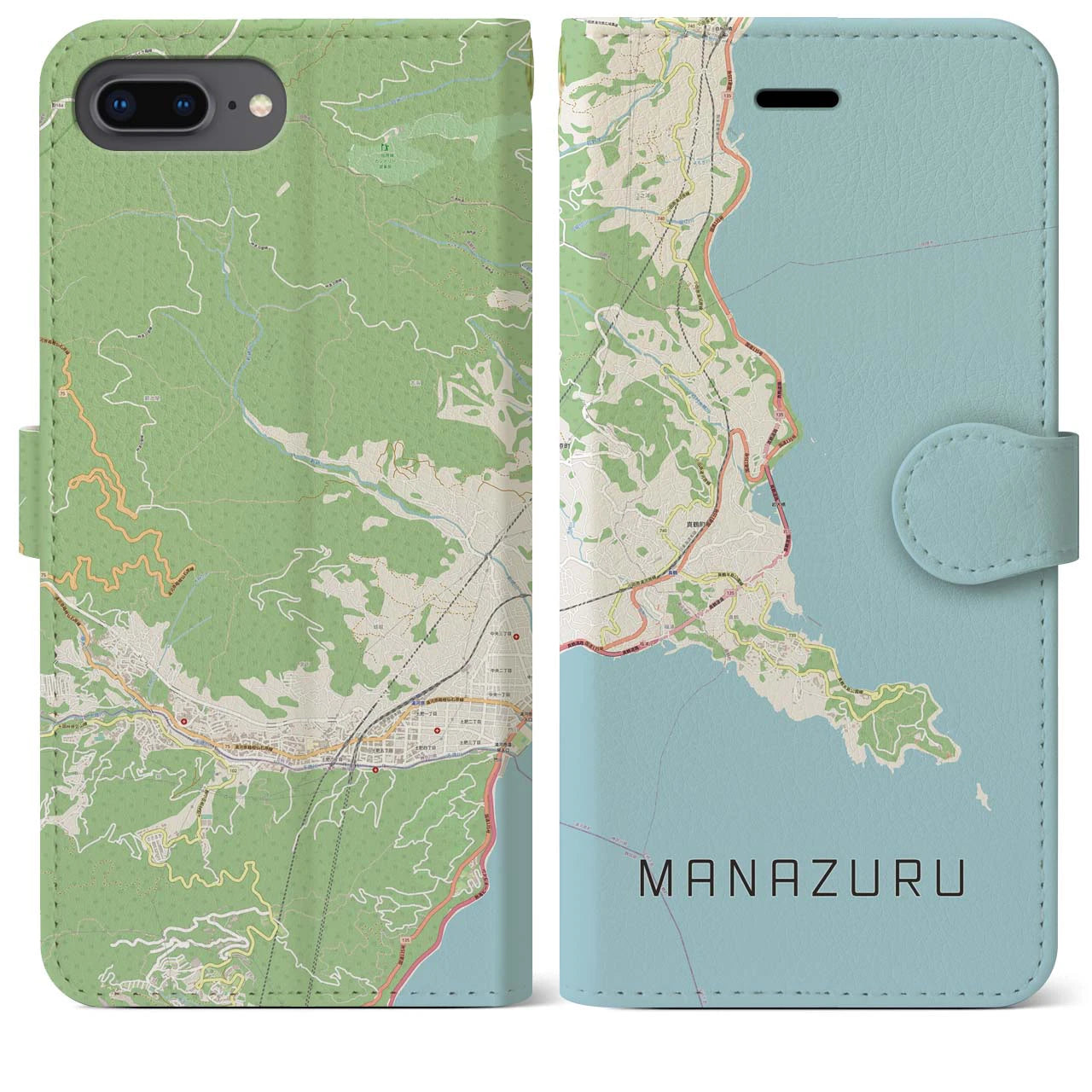 【真鶴(神奈川県)】地図柄iPhoneケース(手帳タイプ)ナチュラル・iPhone 8Plus /7Plus / 6sPlus / 6Plus 用