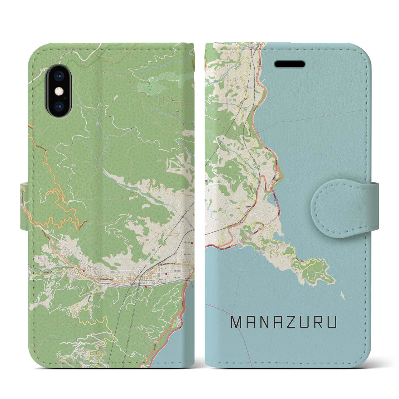 【真鶴(神奈川県)】地図柄iPhoneケース(手帳タイプ)ナチュラル・iPhone XS / X 用
