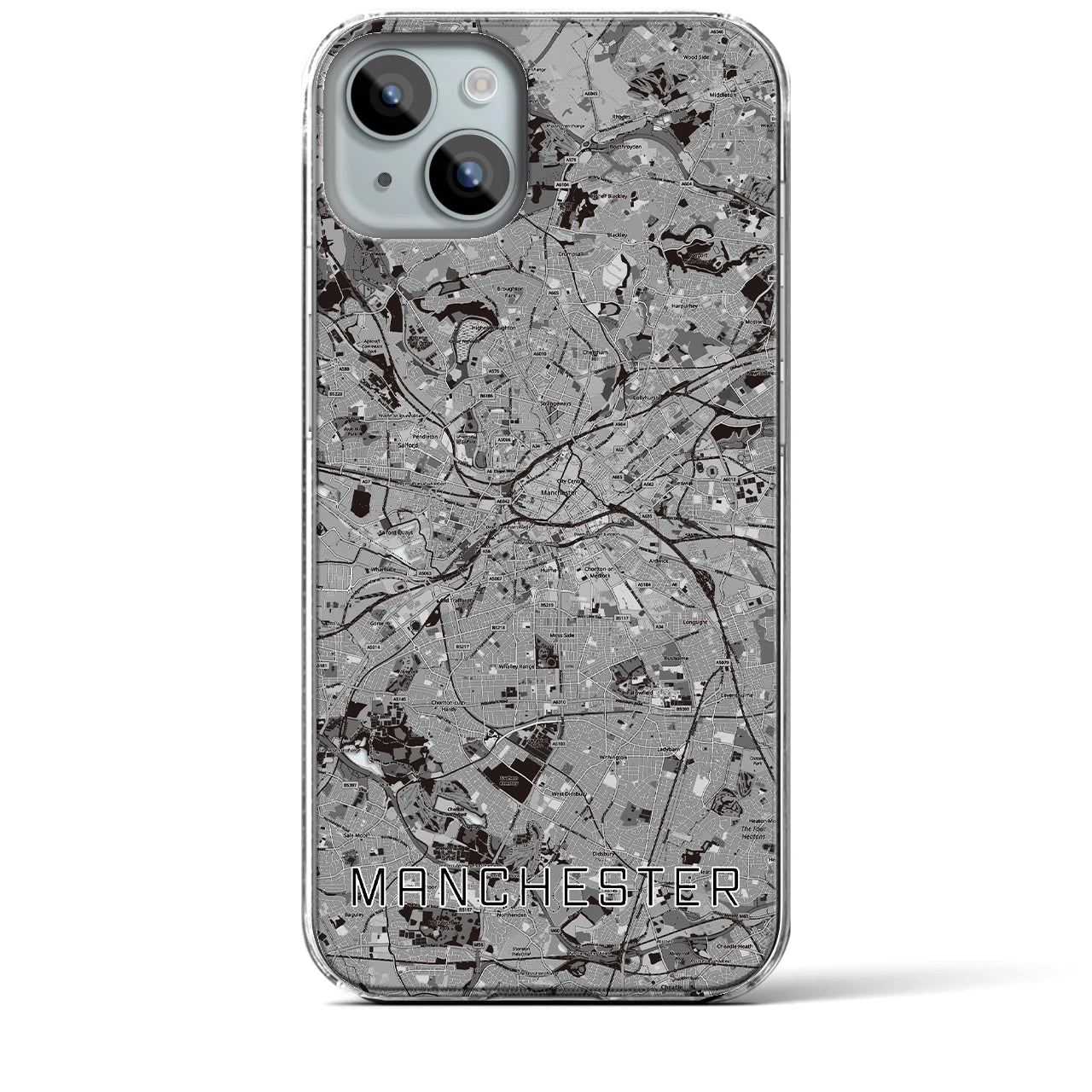【マンチェスター(イギリス)】地図柄iPhoneケース(クリアタイプ)
