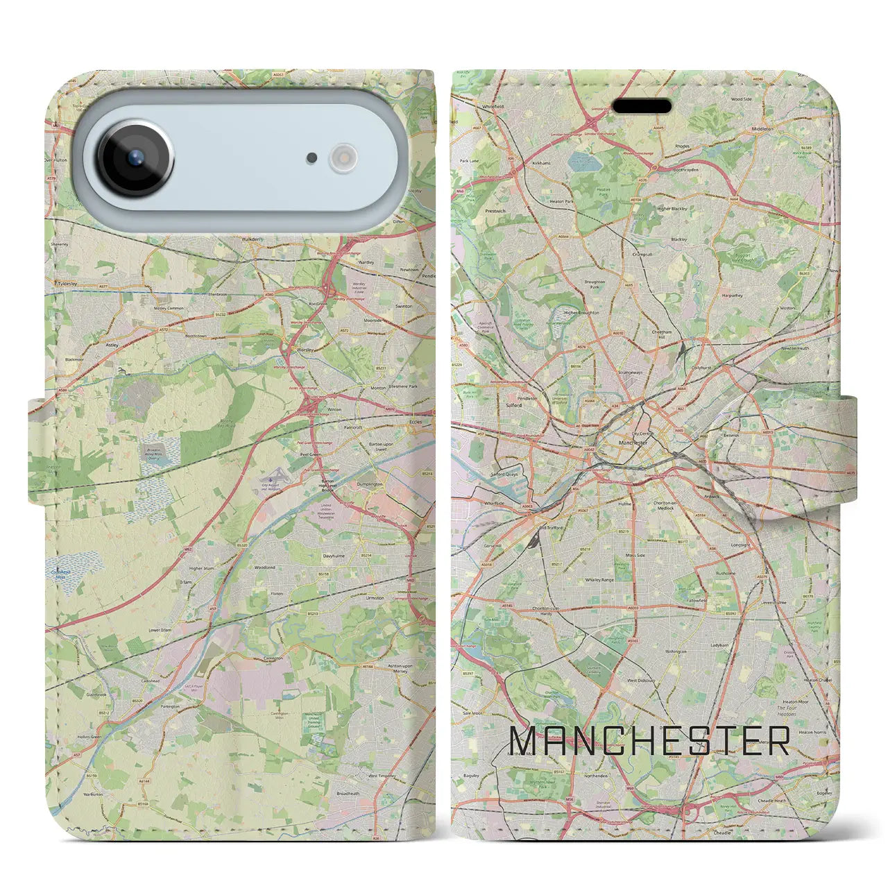 【マンチェスター(イギリス)】地図柄iPhoneケース(手帳タイプ)ナチュラル・iPhone 17 Pro Max 用