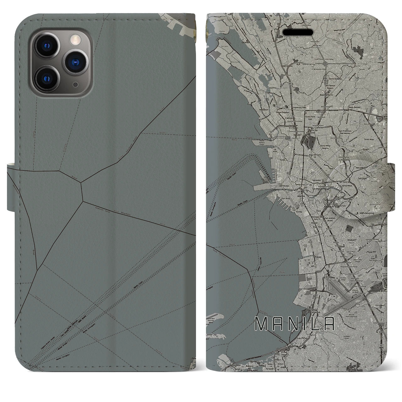 【マニラ(フィリピン)】地図柄iPhoneケース(手帳タイプ)モノトーン・iPhone 11 Pro Max 用
