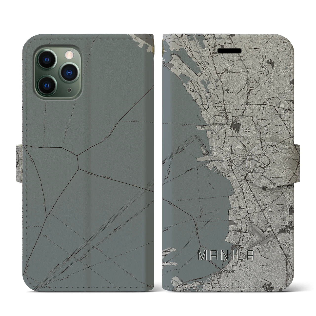 【マニラ(フィリピン)】地図柄iPhoneケース(手帳タイプ)モノトーン・iPhone 11 Pro 用