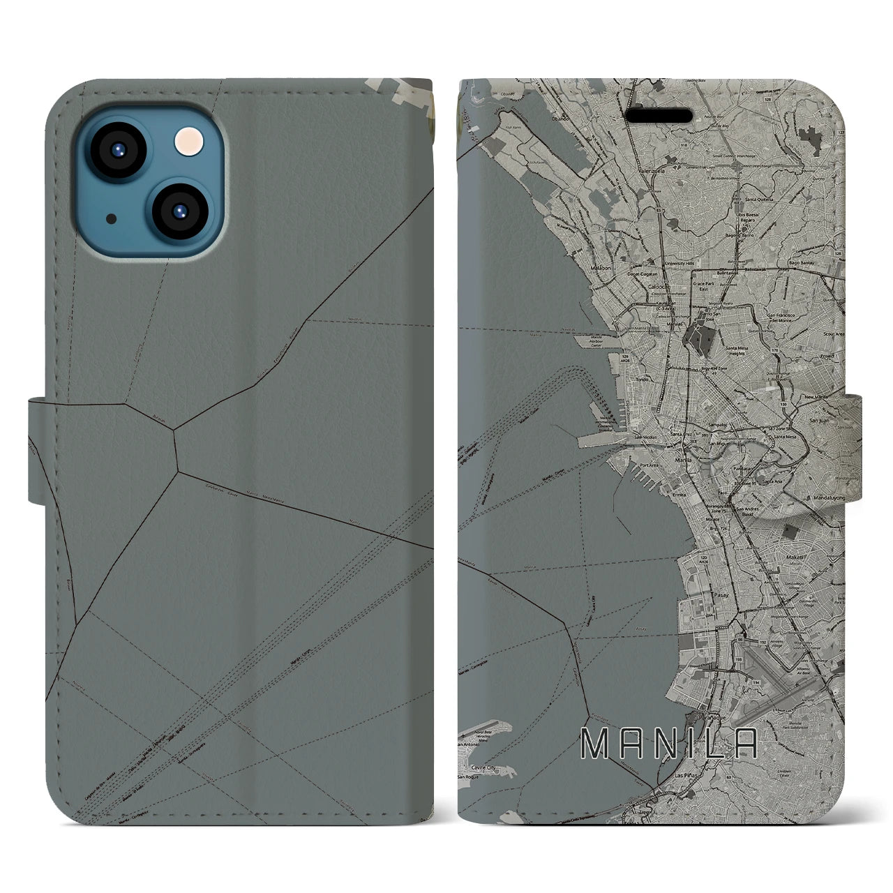 【マニラ(フィリピン)】地図柄iPhoneケース(手帳タイプ)