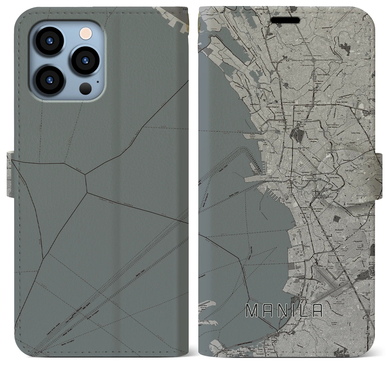 【マニラ(フィリピン)】地図柄iPhoneケース(手帳タイプ)