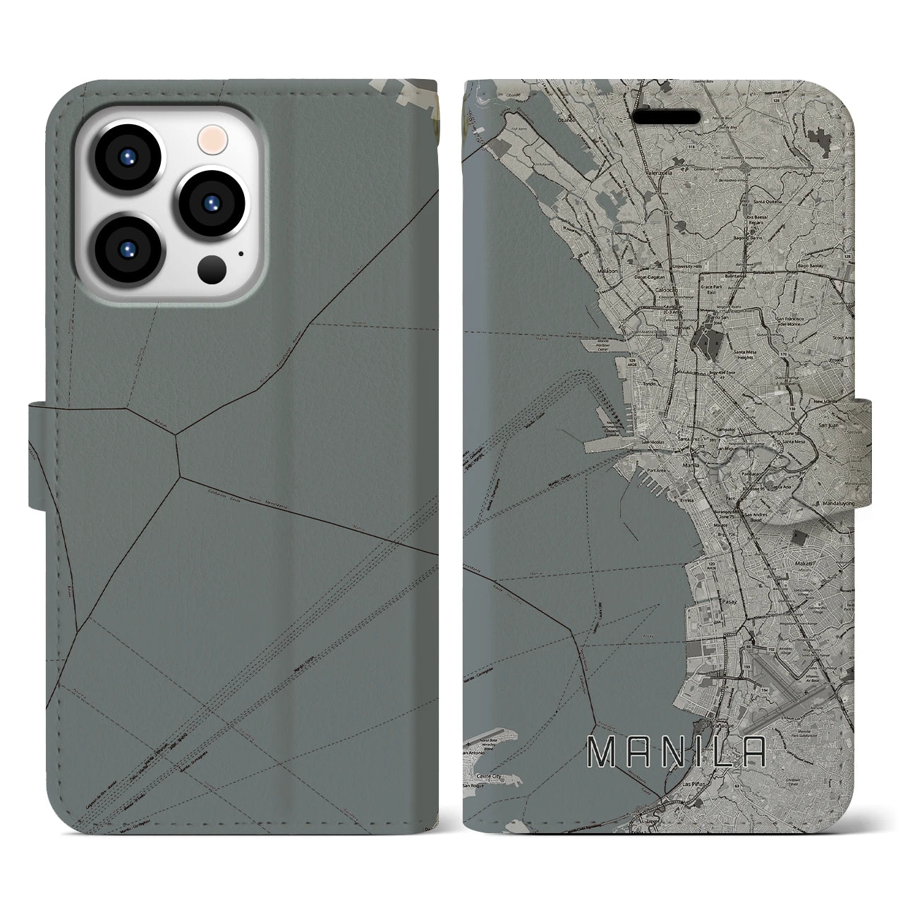 【マニラ(フィリピン)】地図柄iPhoneケース(手帳タイプ)
