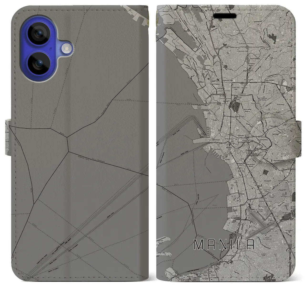 【マニラ(フィリピン)】地図柄iPhoneケース(手帳タイプ)モノトーン・iPhone 16 Pro Max 用