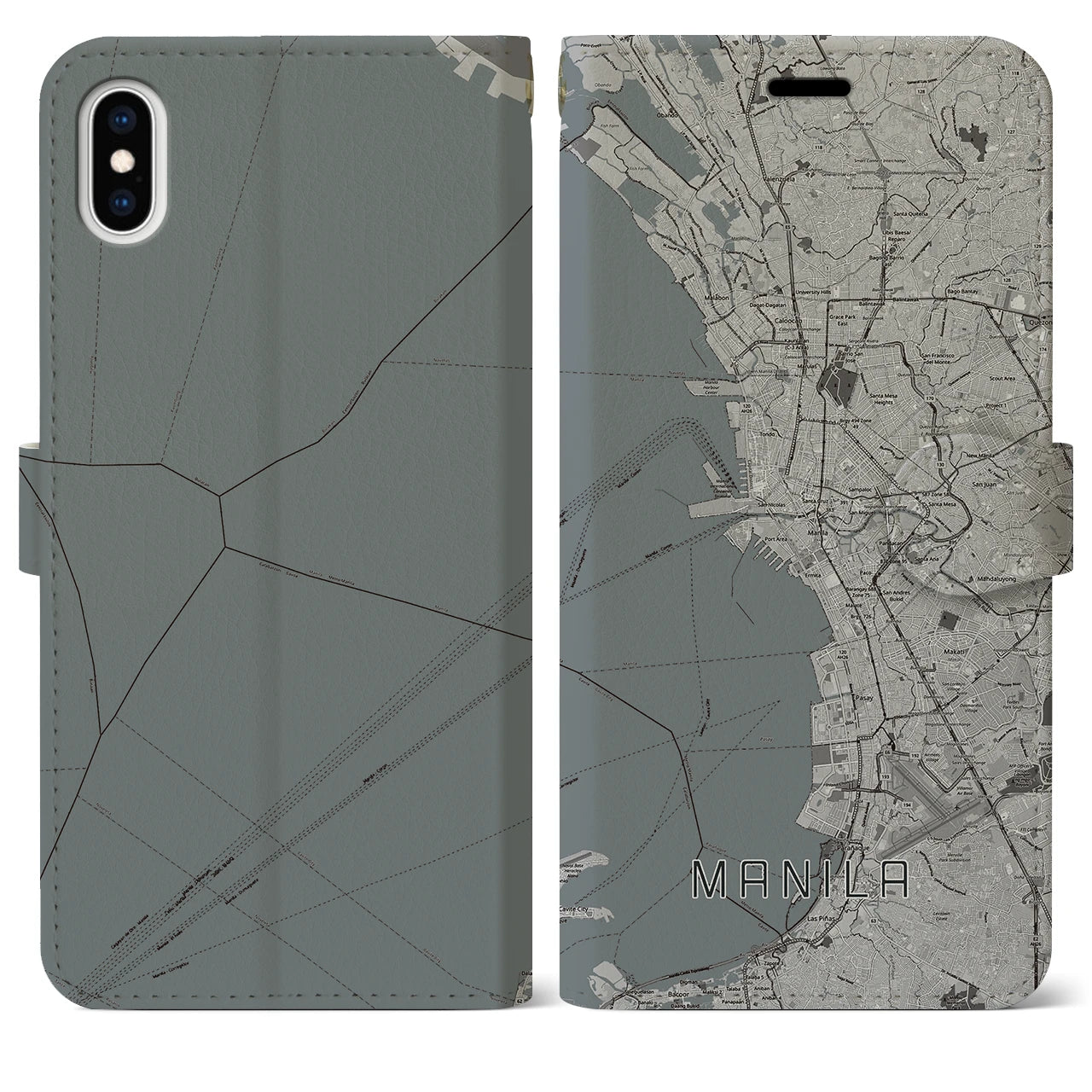 【マニラ(フィリピン)】地図柄iPhoneケース(手帳タイプ)モノトーン・iPhone XS Max 用