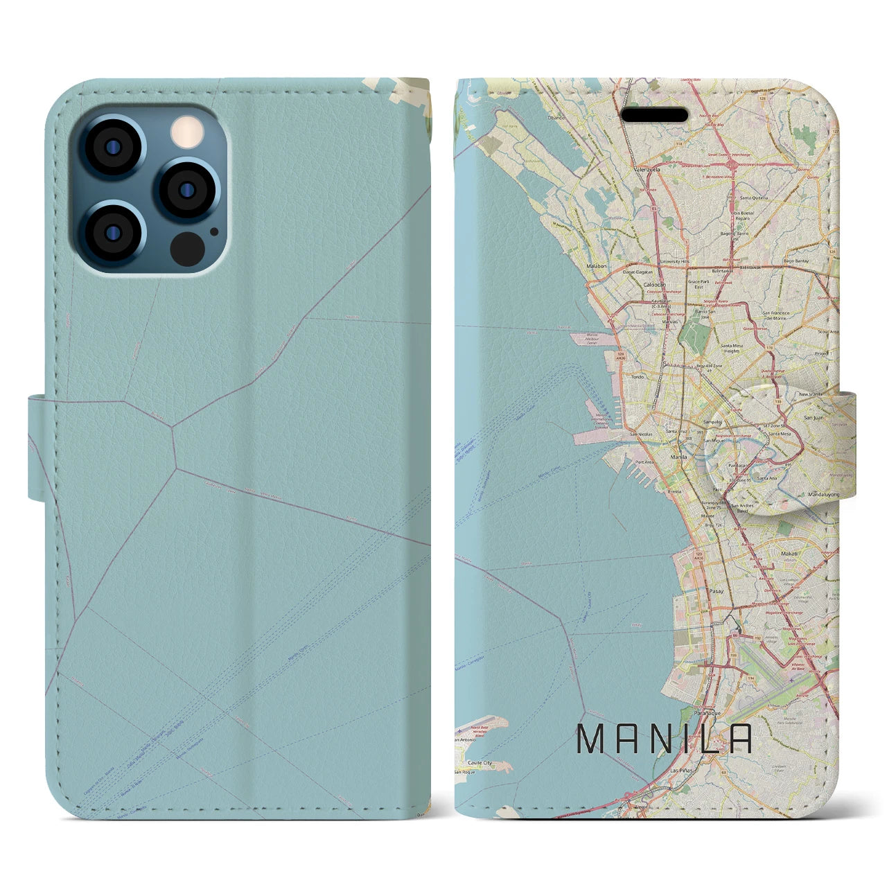【マニラ(フィリピン)】地図柄iPhoneケース(手帳タイプ)ナチュラル・iPhone 12 / 12 Pro 用