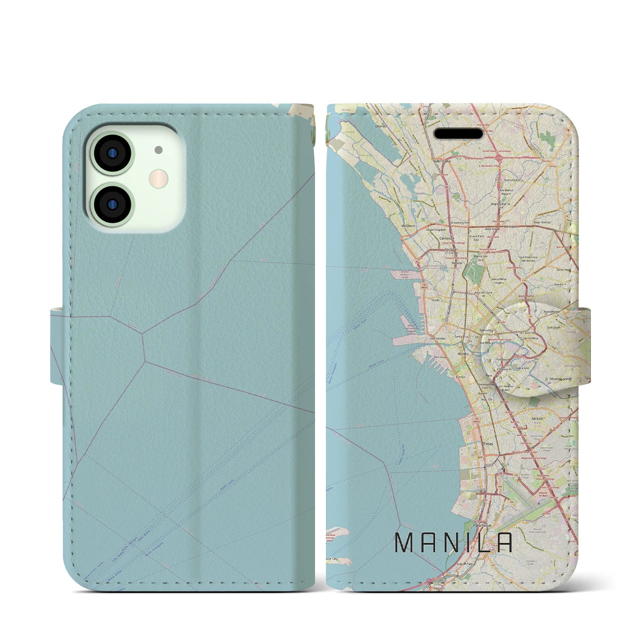 【マニラ(フィリピン)】地図柄iPhoneケース(手帳タイプ)ナチュラル・iPhone 12 mini 用