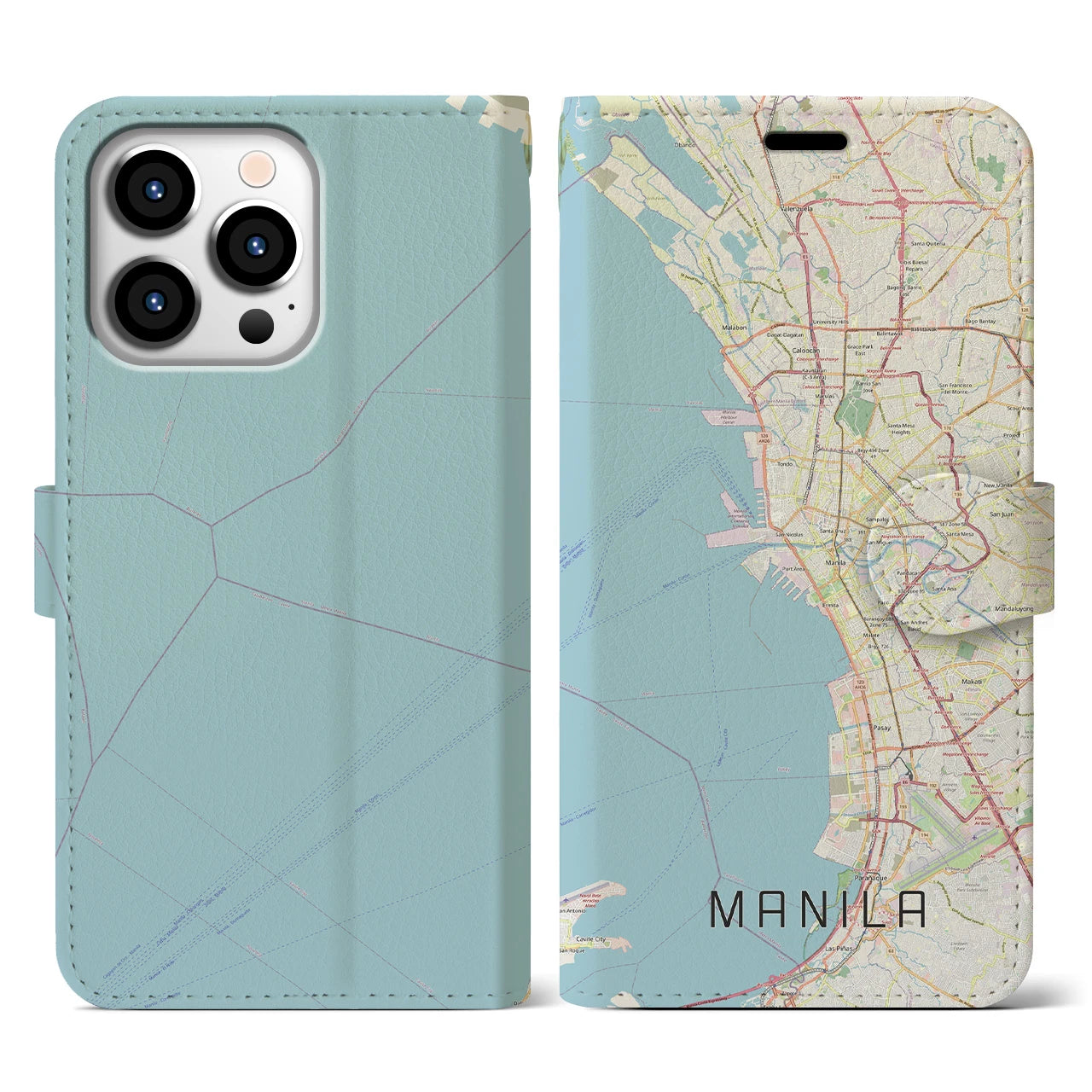 【マニラ(フィリピン)】地図柄iPhoneケース(手帳タイプ)ナチュラル・iPhone 13 Pro 用