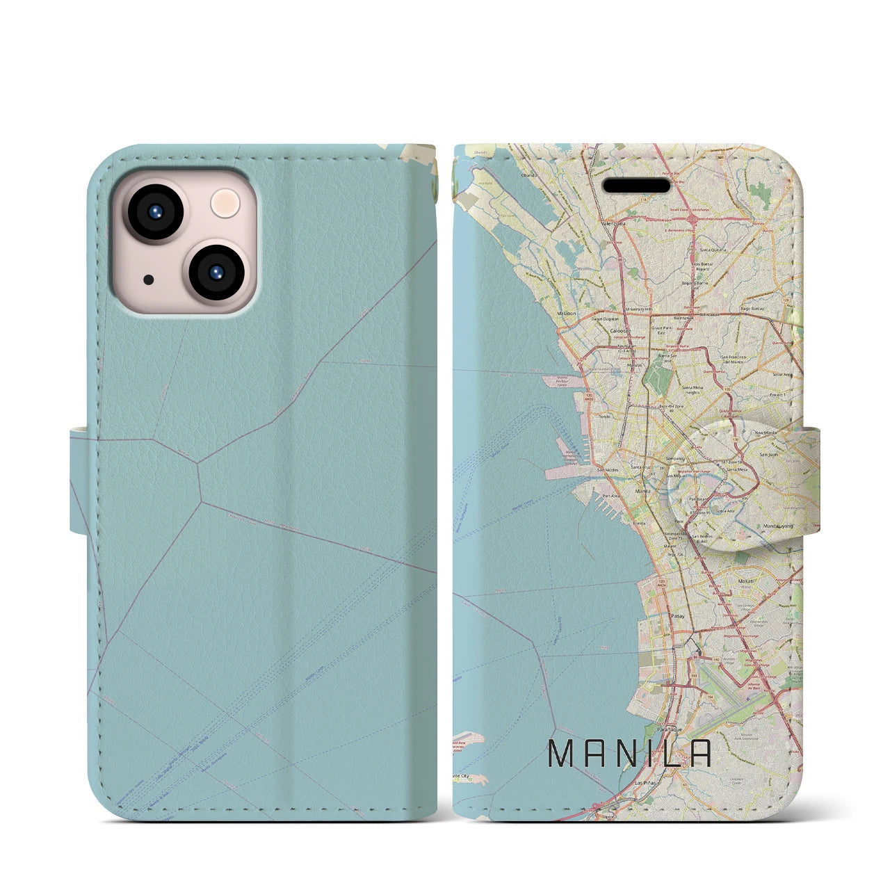 【マニラ(フィリピン)】地図柄iPhoneケース(手帳タイプ)ナチュラル・iPhone 13 mini 用