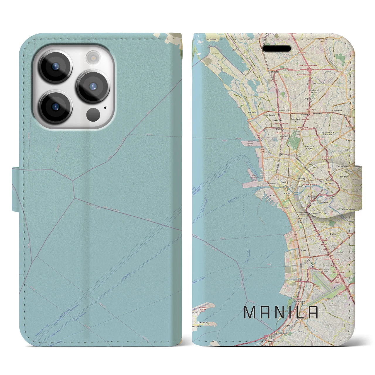 【マニラ(フィリピン)】地図柄iPhoneケース(手帳タイプ)ナチュラル・iPhone 14 Pro 用