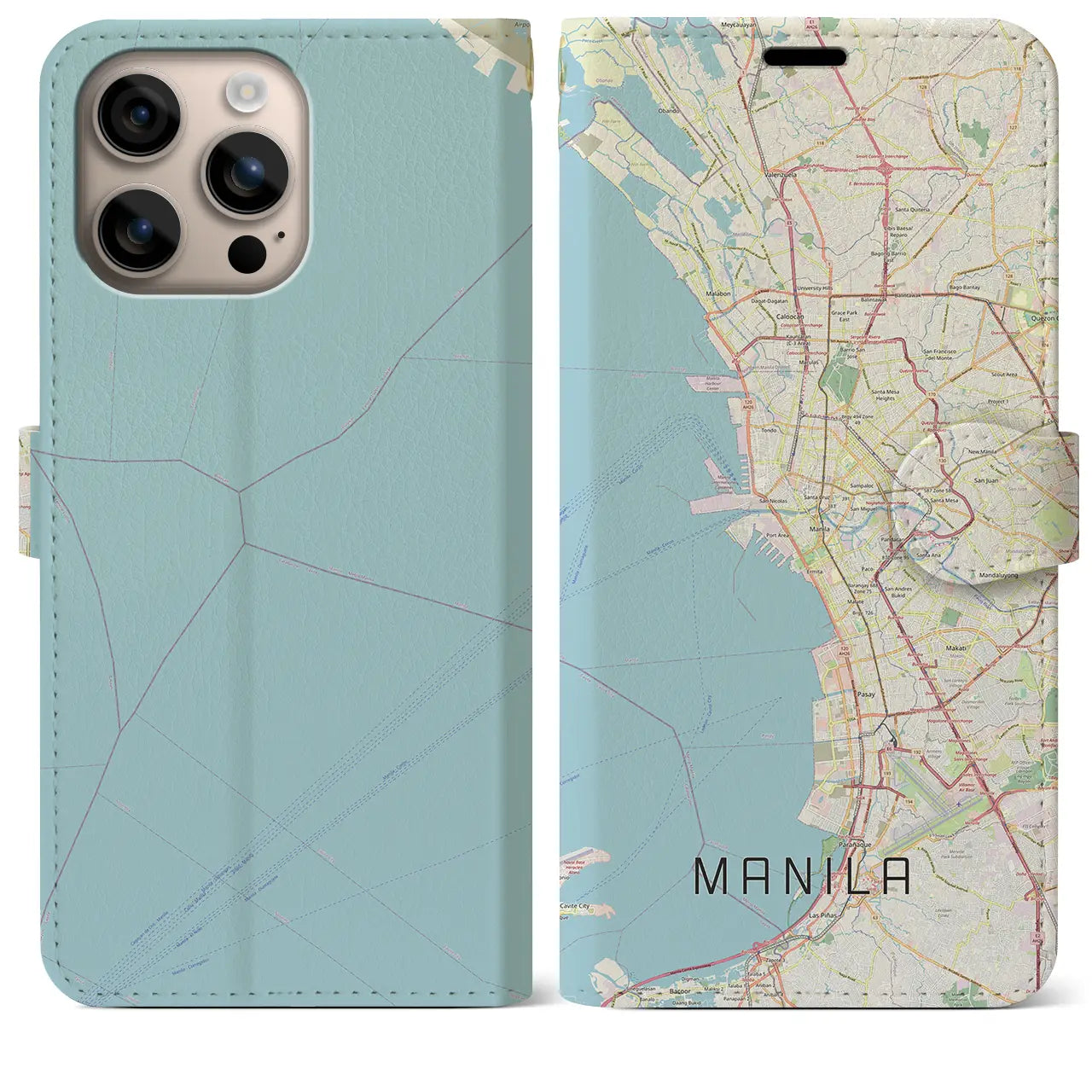 【マニラ(フィリピン)】地図柄iPhoneケース(手帳タイプ)ナチュラル・iPhone 16 Plus 用