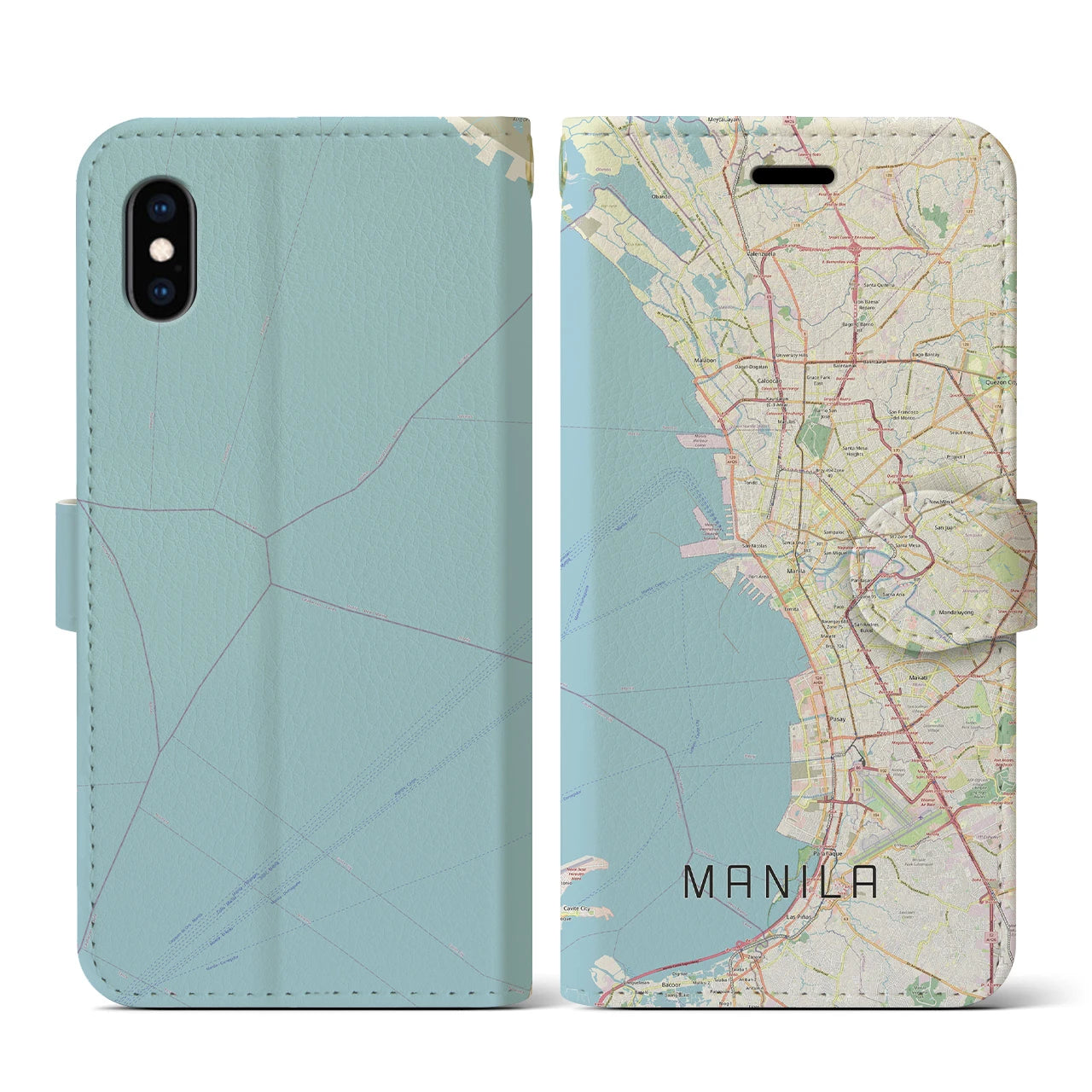 【マニラ(フィリピン)】地図柄iPhoneケース(手帳タイプ)ナチュラル・iPhone XS / X 用