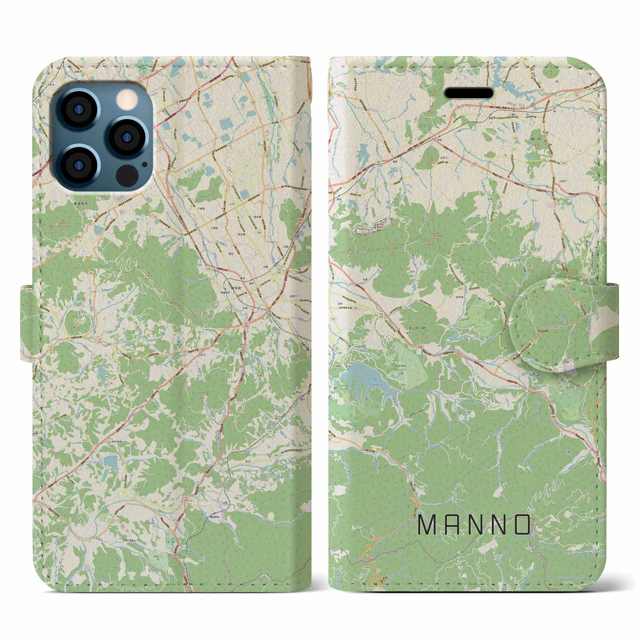【まんのう(香川県)】地図柄iPhoneケース(手帳タイプ)