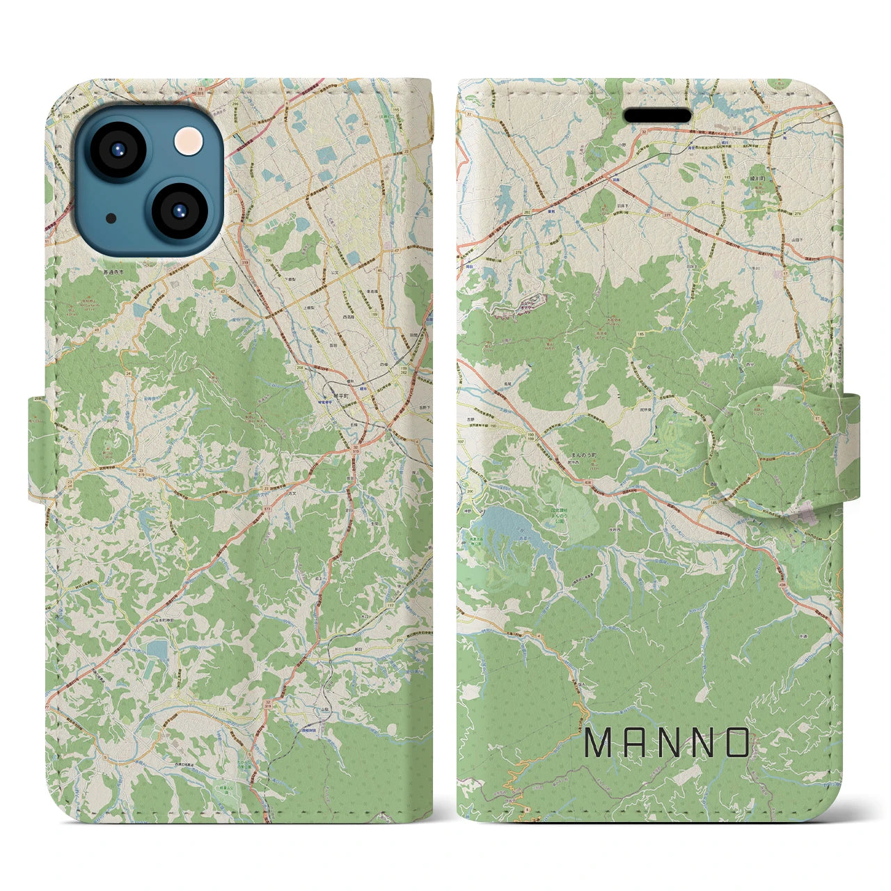 【まんのう(香川県)】地図柄iPhoneケース(手帳タイプ)ナチュラル・iPhone 13 用