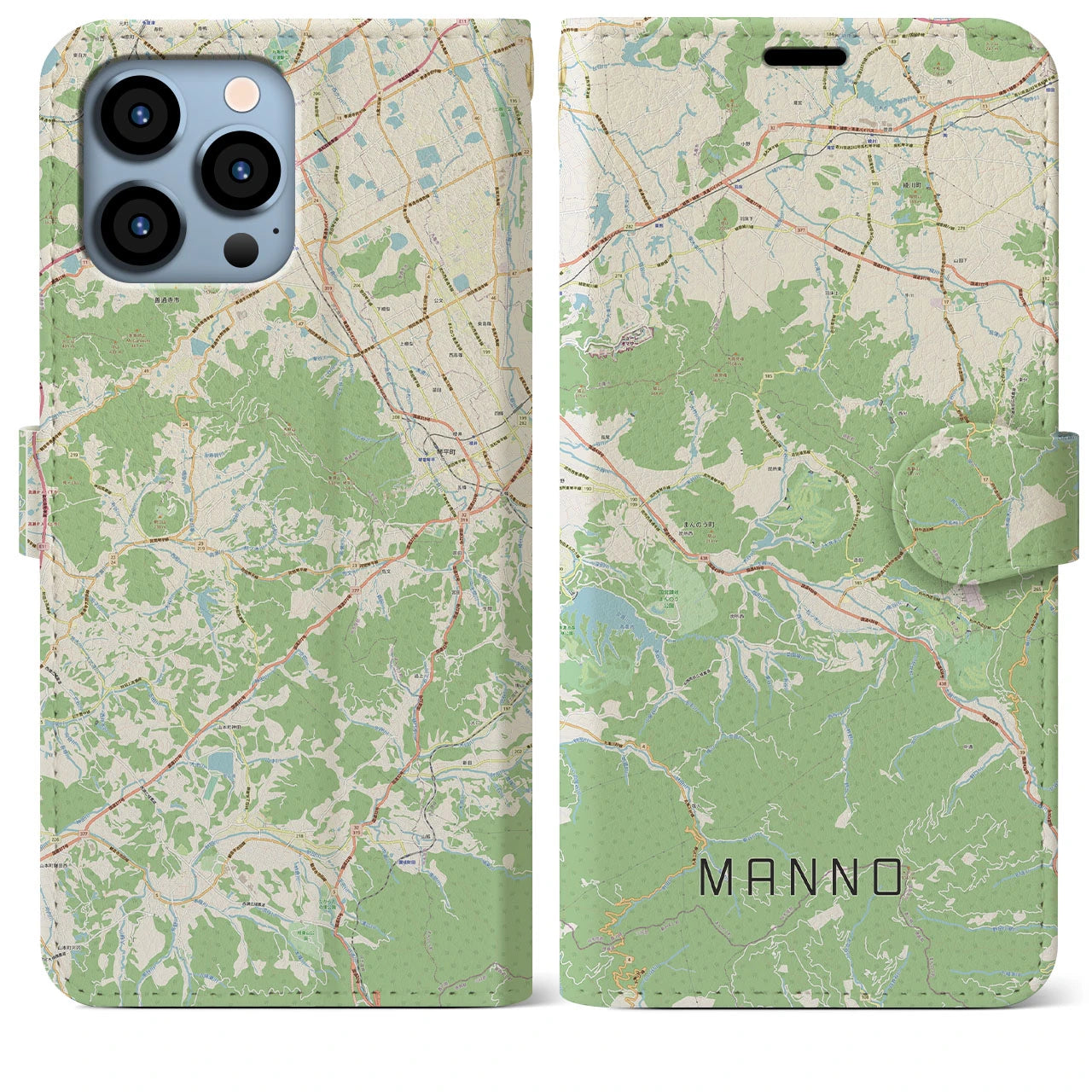 【まんのう(香川県)】地図柄iPhoneケース(手帳タイプ)