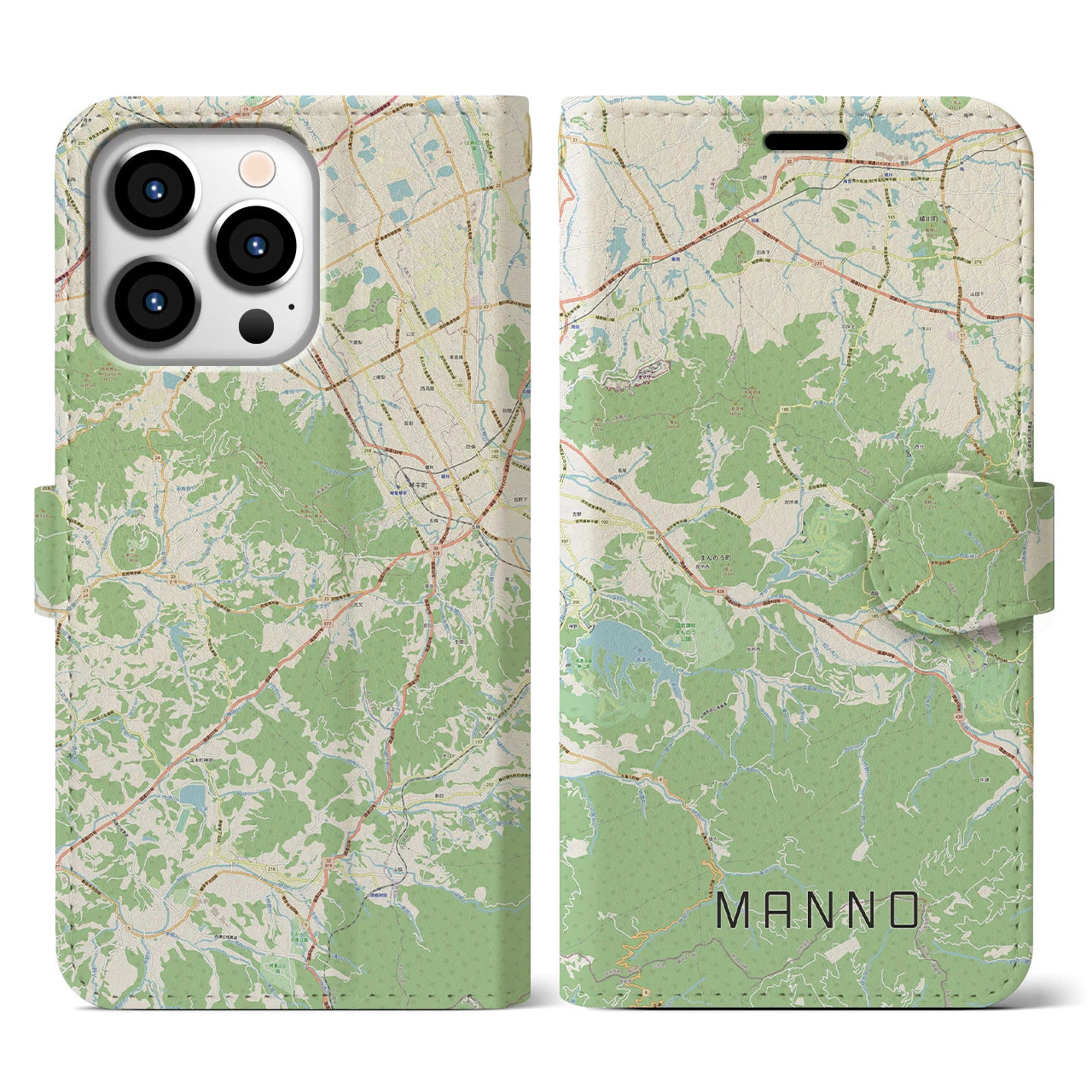 【まんのう(香川県)】地図柄iPhoneケース(手帳タイプ)ナチュラル・iPhone 13 Pro 用
