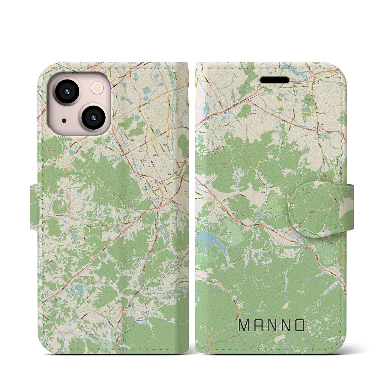 【まんのう(香川県)】地図柄iPhoneケース(手帳タイプ)ナチュラル・iPhone 13 mini 用