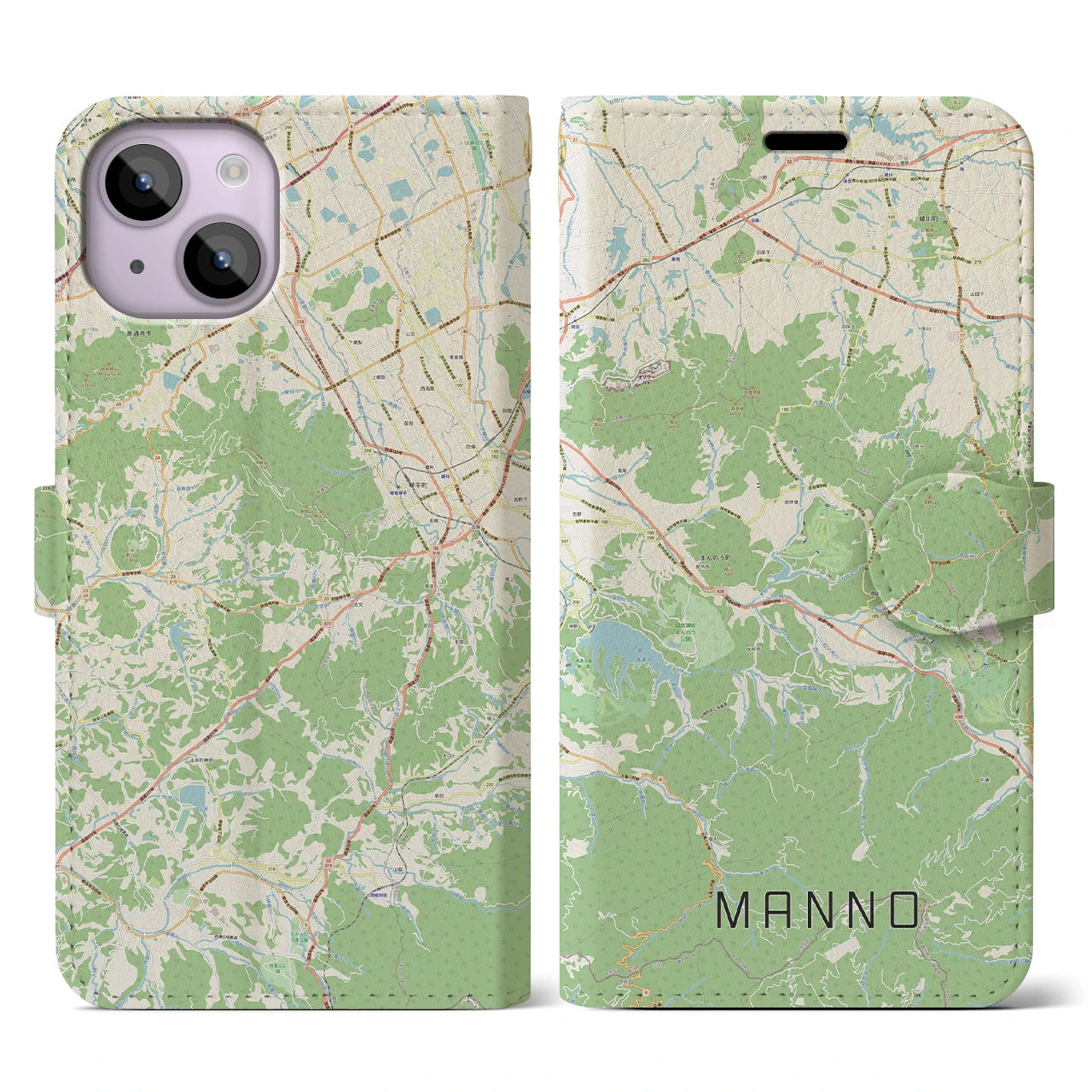 【まんのう(香川県)】地図柄iPhoneケース(手帳タイプ)