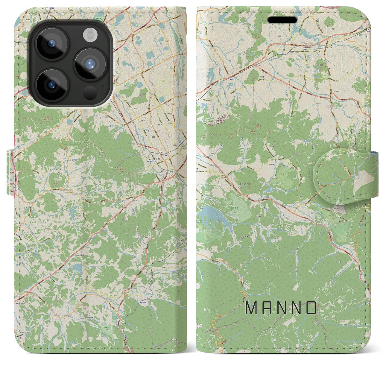 【まんのう(香川県)】地図柄iPhoneケース(手帳タイプ)ナチュラル・iPhone 15 Pro Max 用