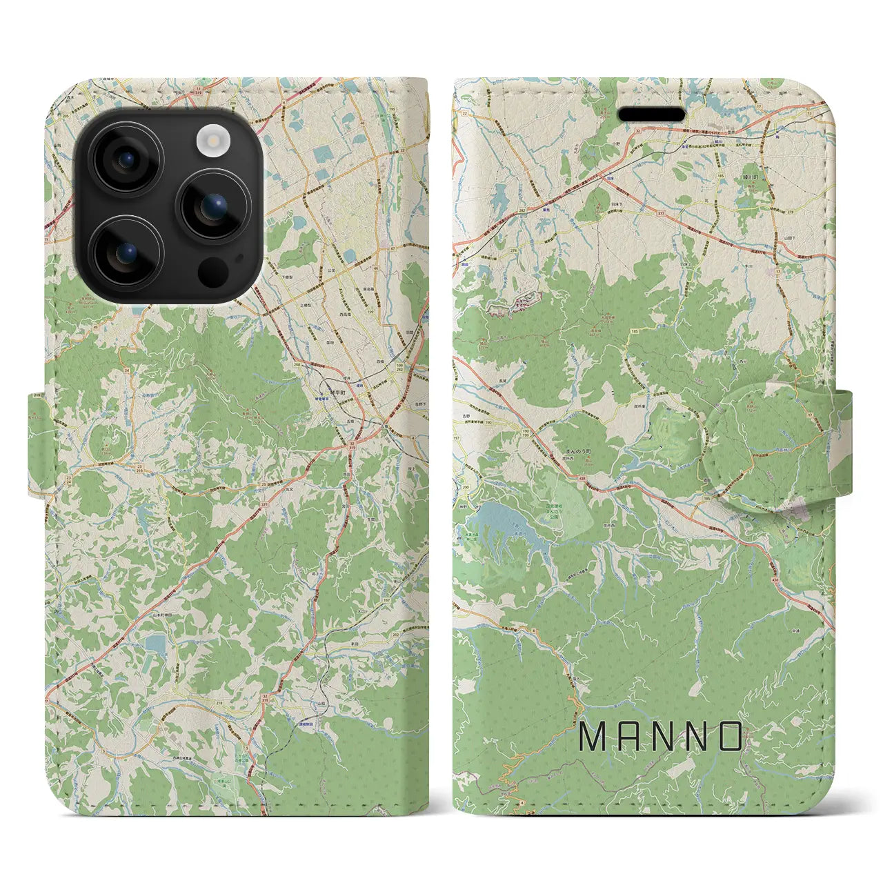 【まんのう(香川県)】地図柄iPhoneケース(手帳タイプ)ナチュラル・iPhone 16 用