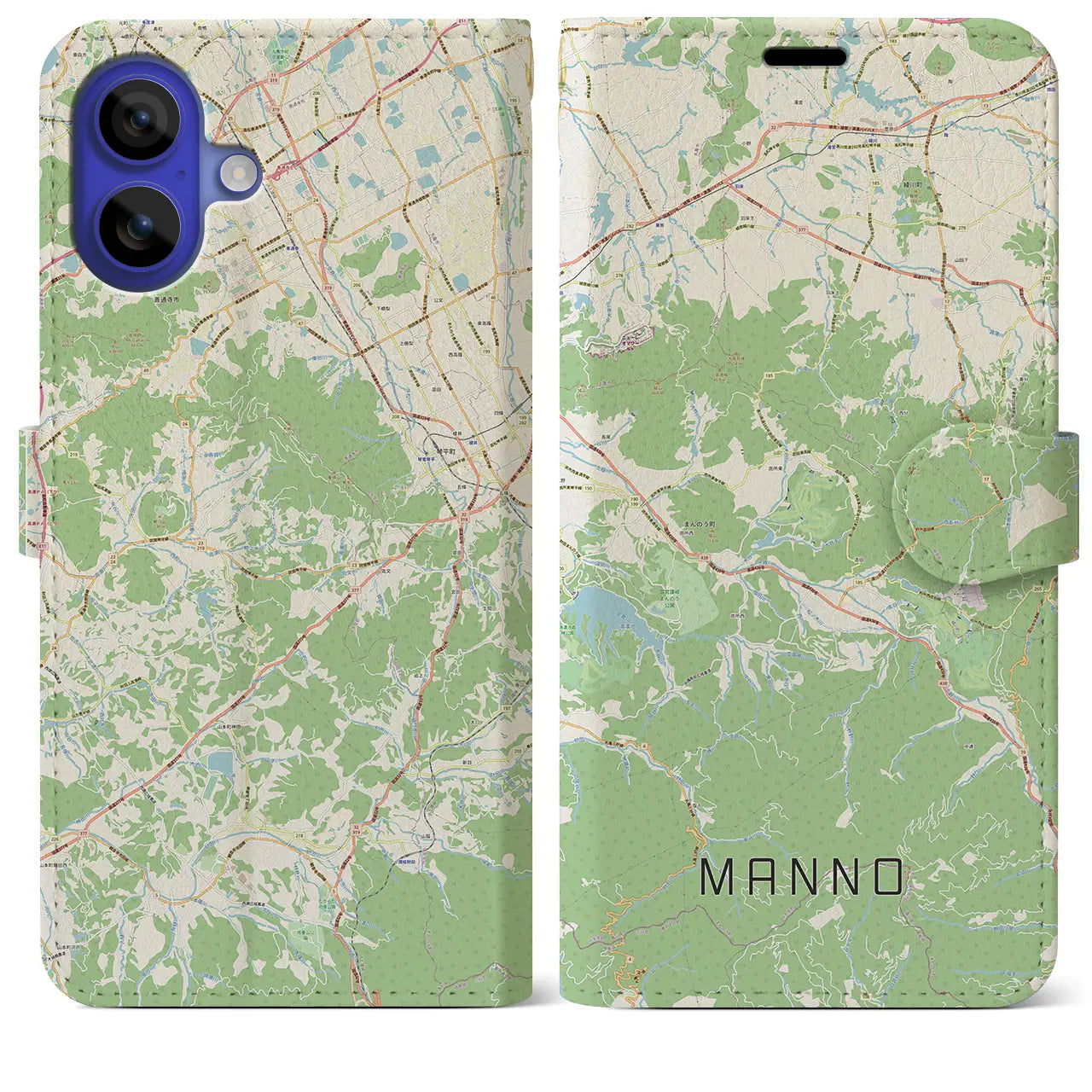 【まんのう(香川県)】地図柄iPhoneケース(手帳タイプ)
